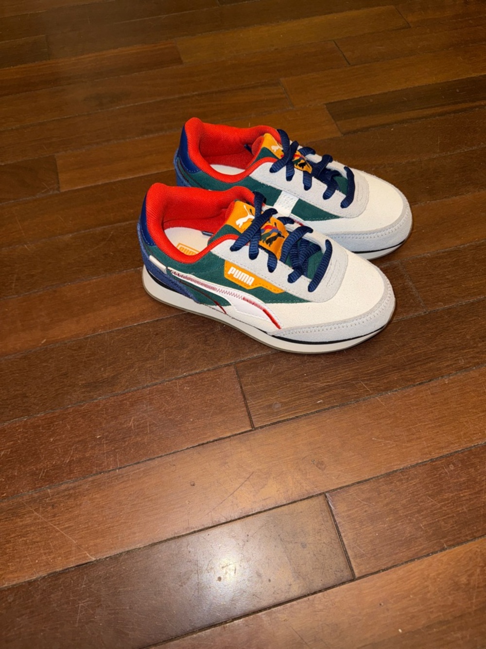 Puma Kids White Navy Green Orange Retro Sneakers